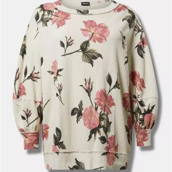 Torrid Woman's Plus-Size Over-Sized Floral Slouchy Crew Neck Tunic Sz 1/8/20 - Picture 3 of 10